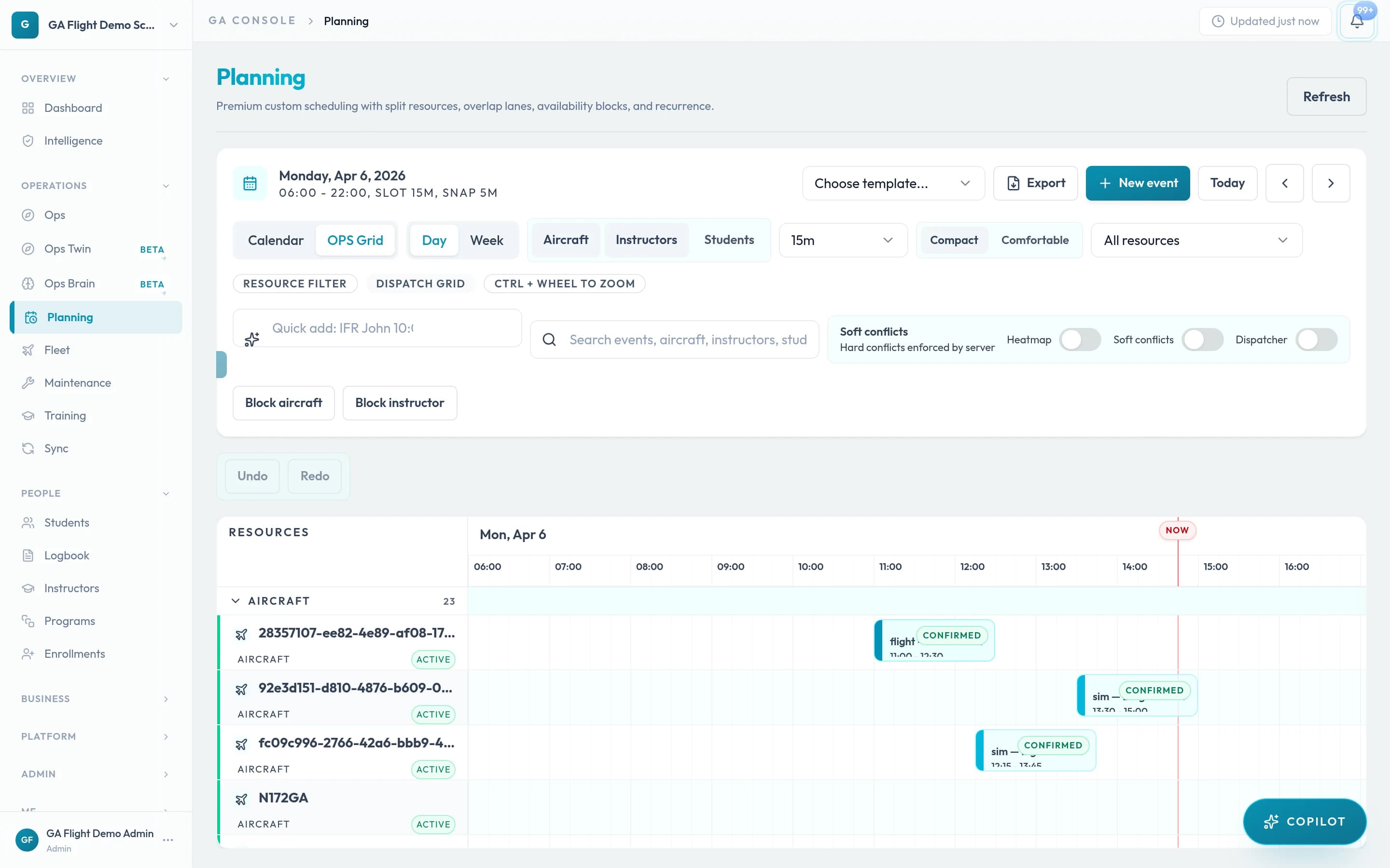 GA Flight web console — planning and dispatch
