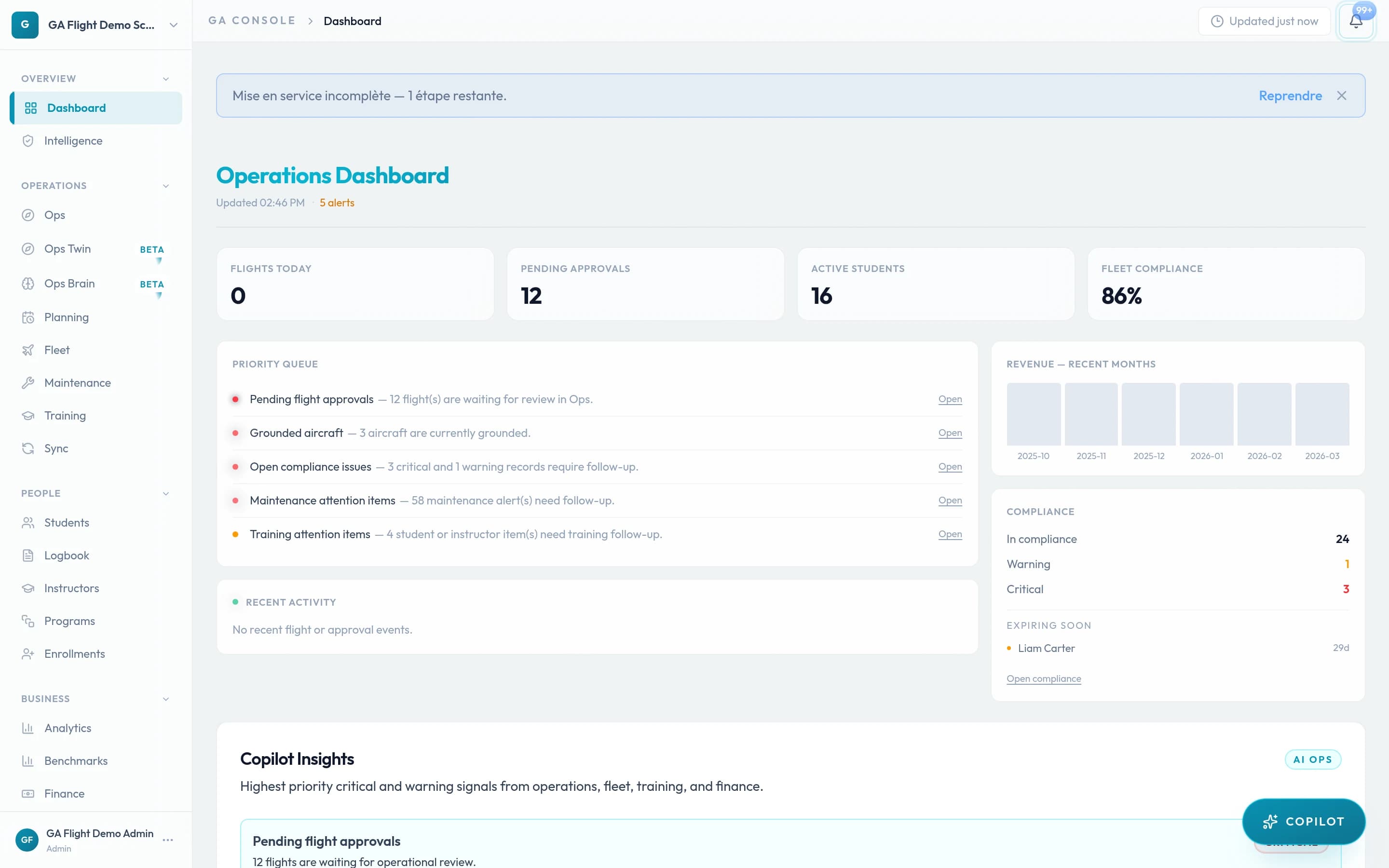 GA Flight operations dashboard